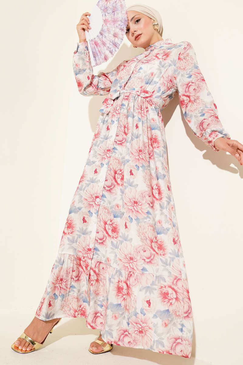 Abstract Floral Dress - Blue