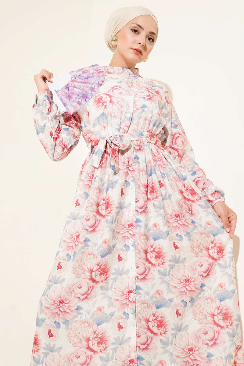 Abstract Floral Dress - Blue