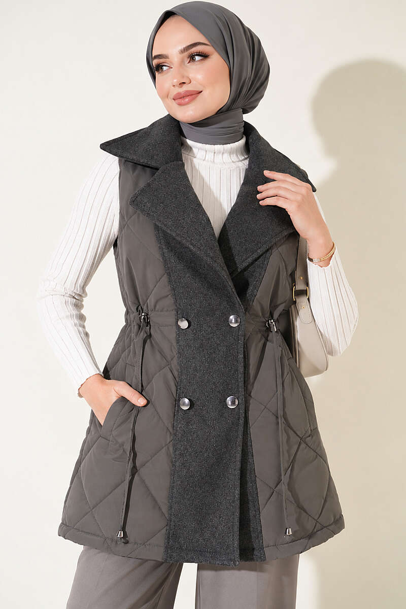 Quilted Vest with Felt Trim - Smoke Grey