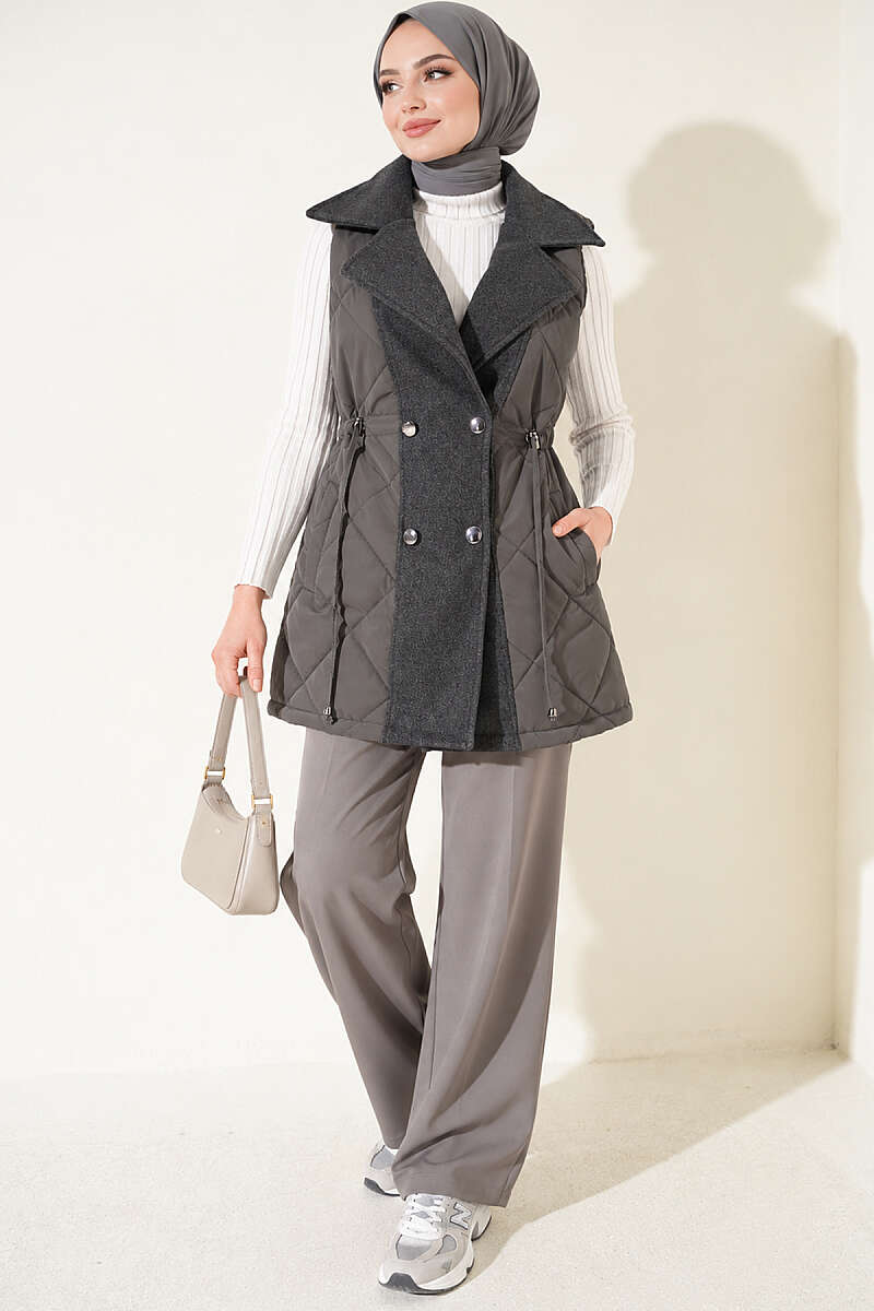 Quilted Vest with Felt Trim - Smoke Grey