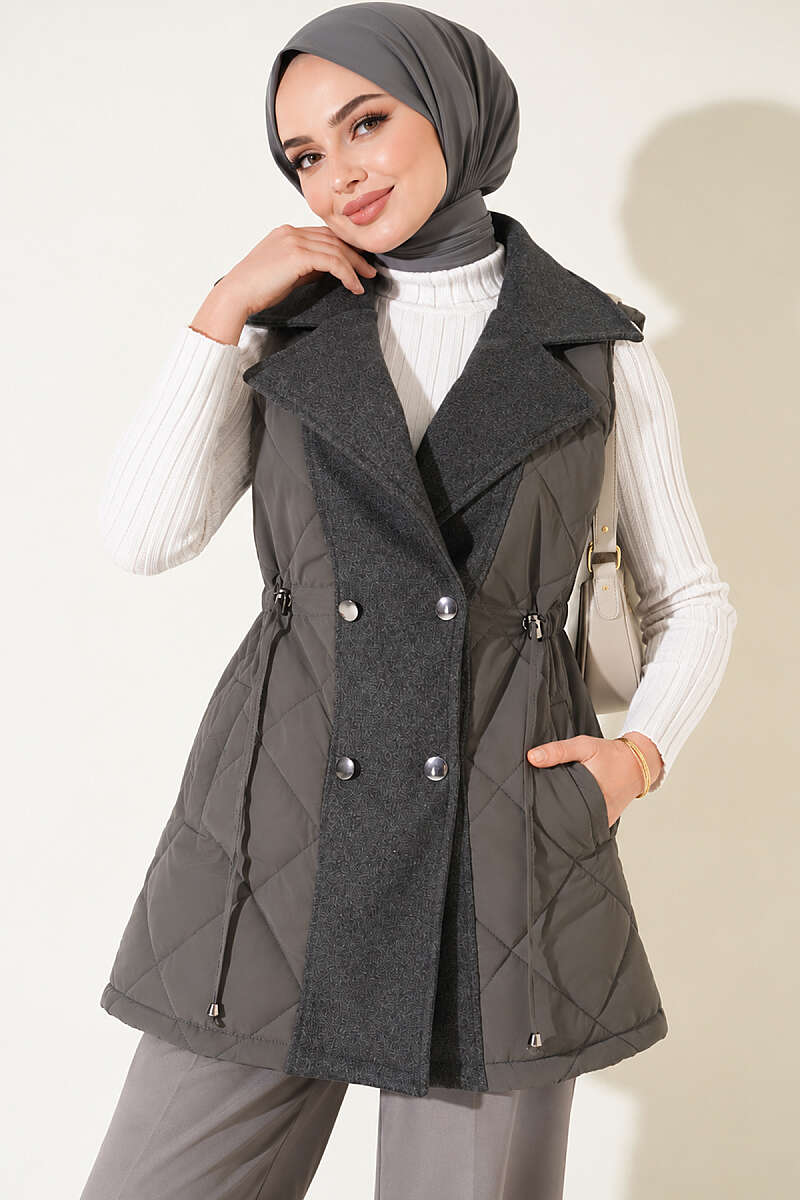 Quilted Vest with Felt Trim - Smoke Grey