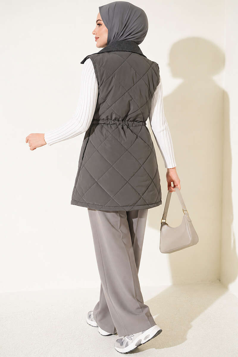 Quilted Vest with Felt Trim - Smoke Grey