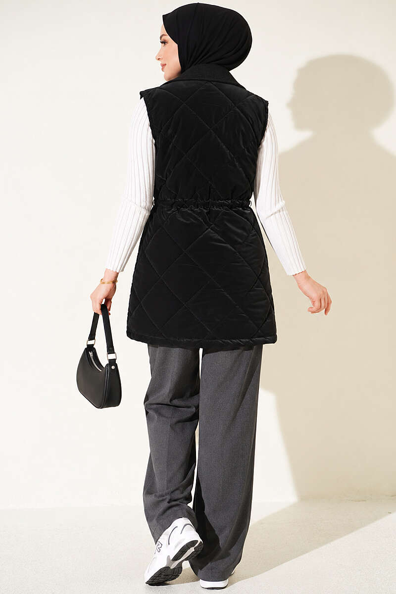 Quilted Vest with Felt Trim - Black