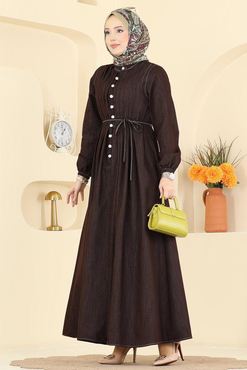 Tiered Denim Dress - Brown