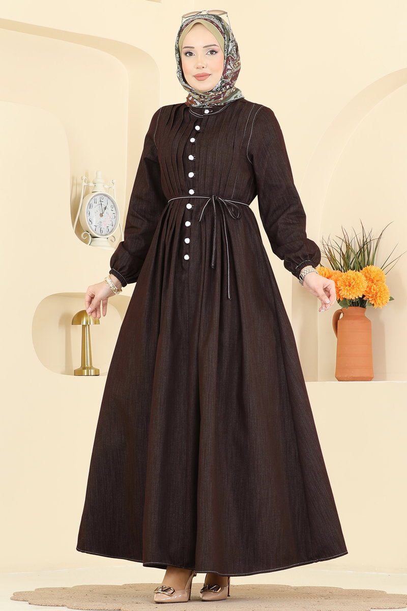 Tiered Denim Dress - Brown