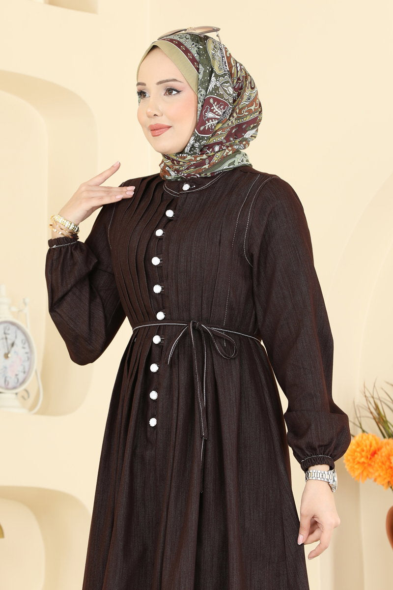 Tiered Denim Dress - Brown