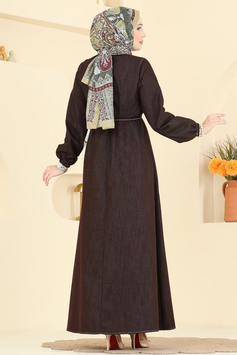 Tiered Denim Dress - Brown
