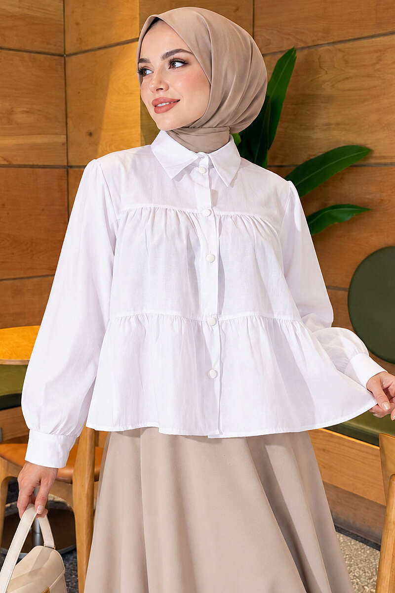 Tiered Gathered Shirt - White