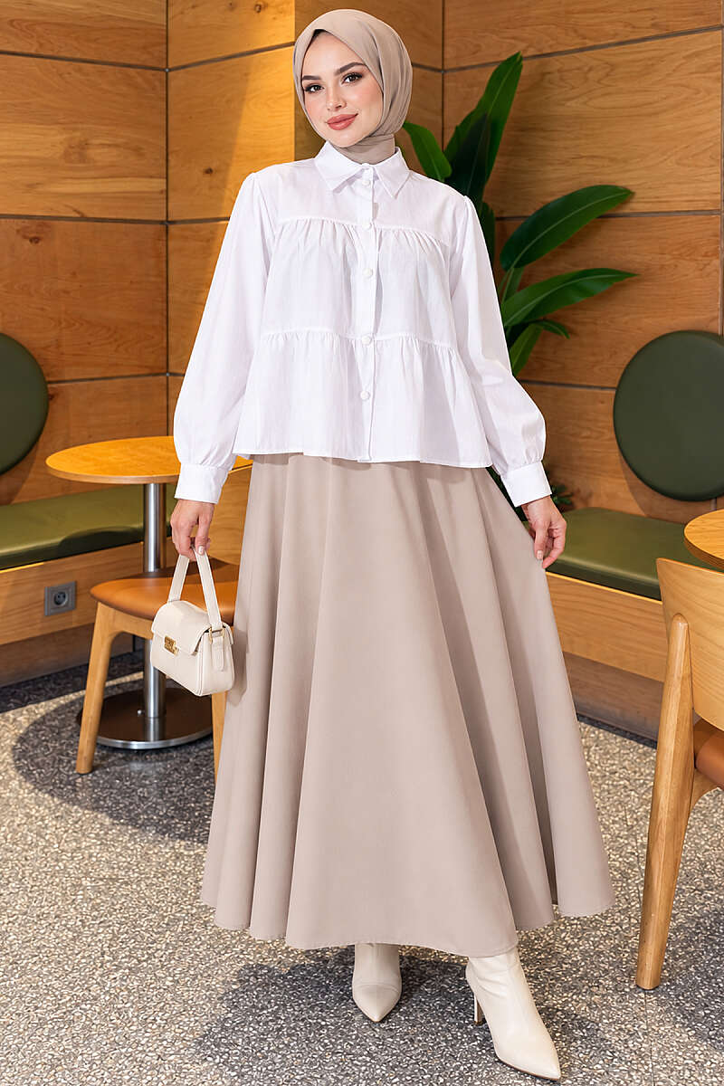 Tiered Gathered Shirt - White