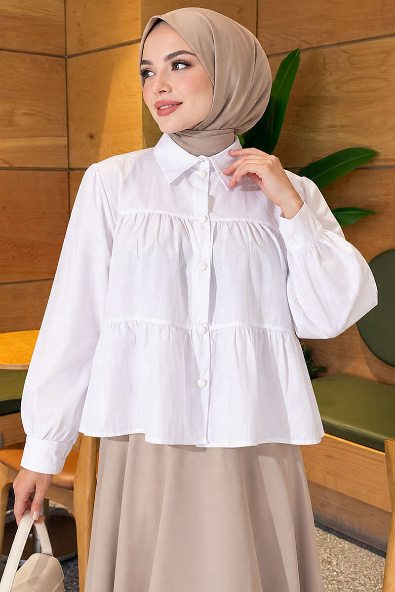 Tiered Gathered Shirt - White