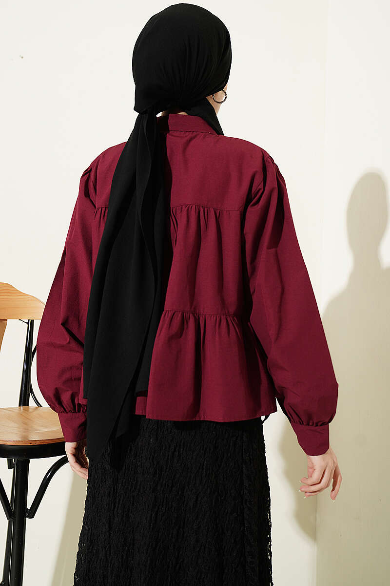Tiered Gathered Shirt - Burgundy