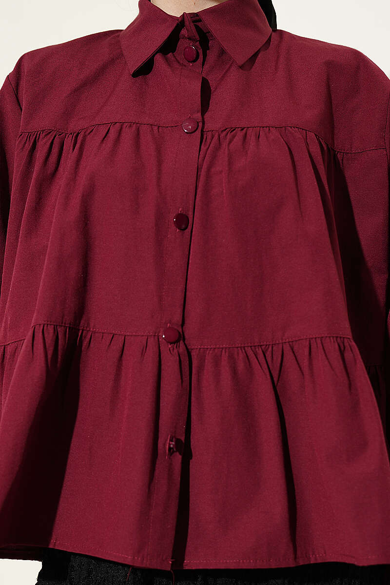 Tiered Gathered Shirt - Burgundy