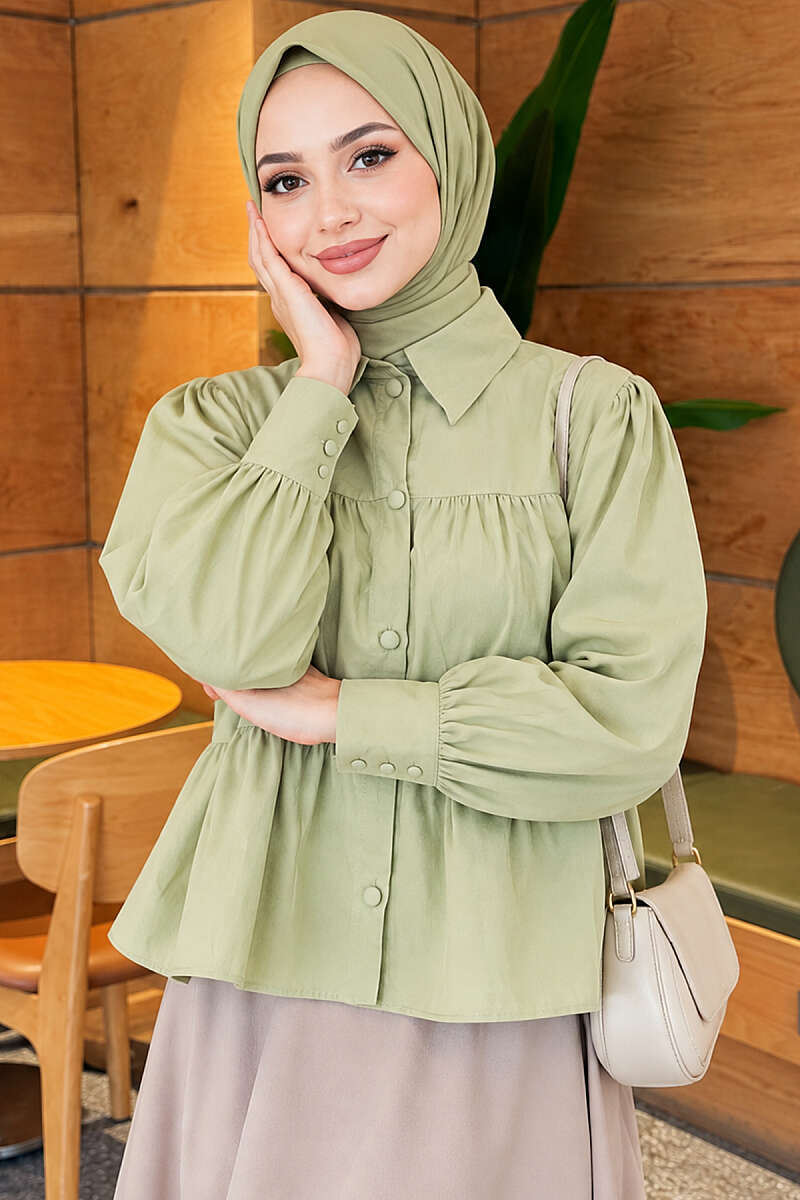Tiered Gathered Shirt - Almond Green