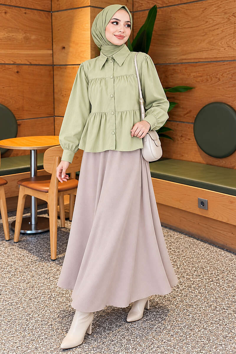 Tiered Gathered Shirt - Almond Green