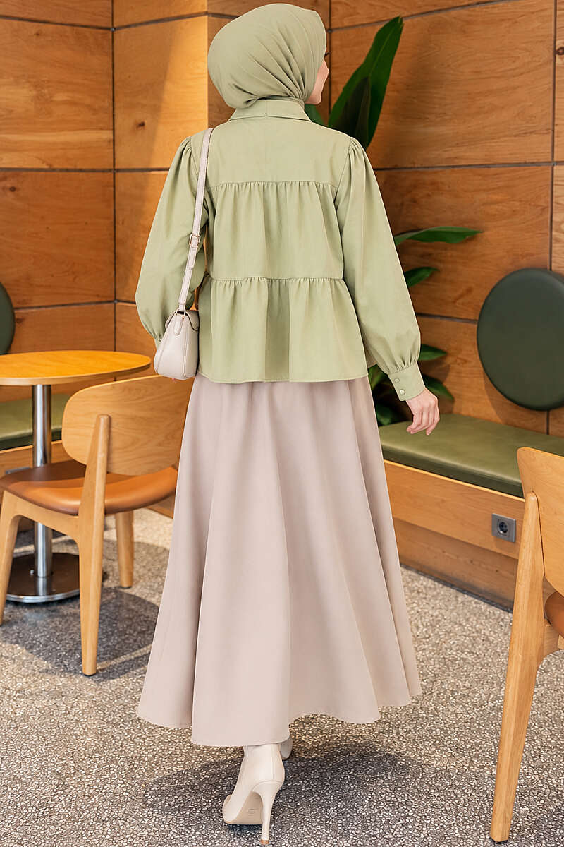 Tiered Gathered Shirt - Almond Green