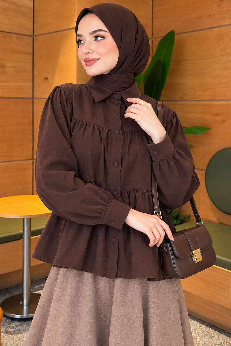 Tiered Gathered Shirt - Brown