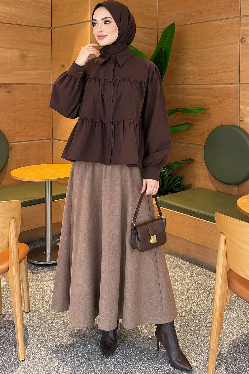 Tiered Gathered Shirt - Brown