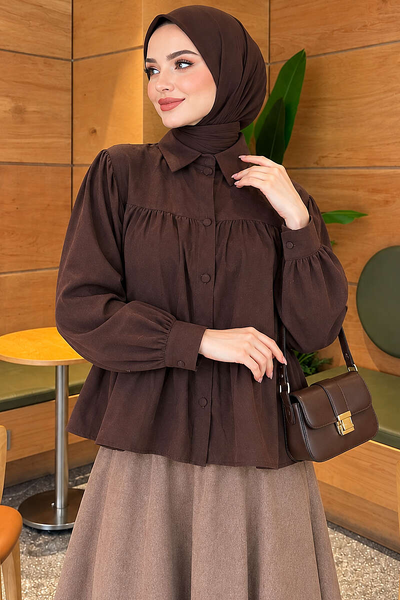 Tiered Gathered Shirt - Brown
