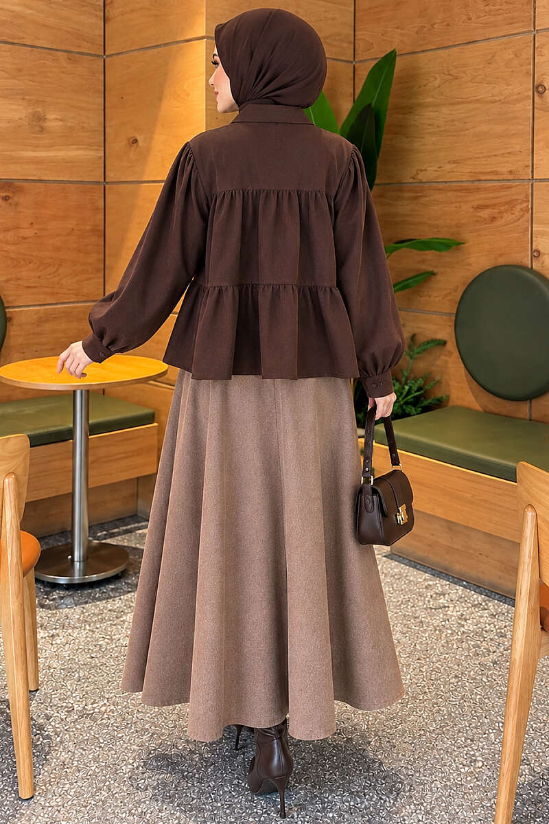 Tiered Gathered Shirt - Brown