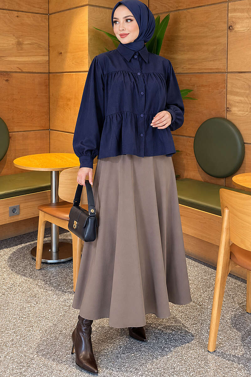 Tiered Gathered Shirt - Navy