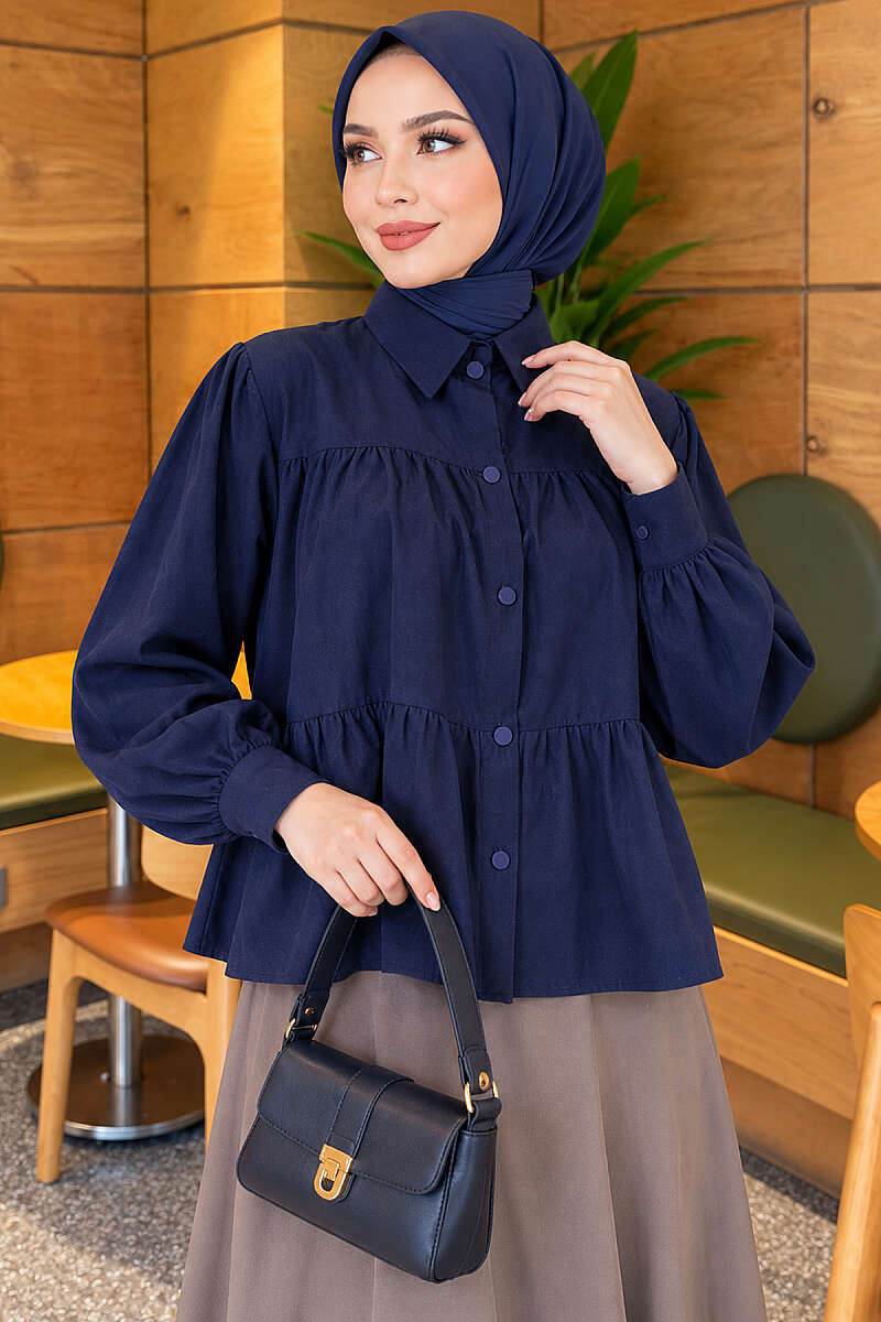 Tiered Gathered Shirt - Navy