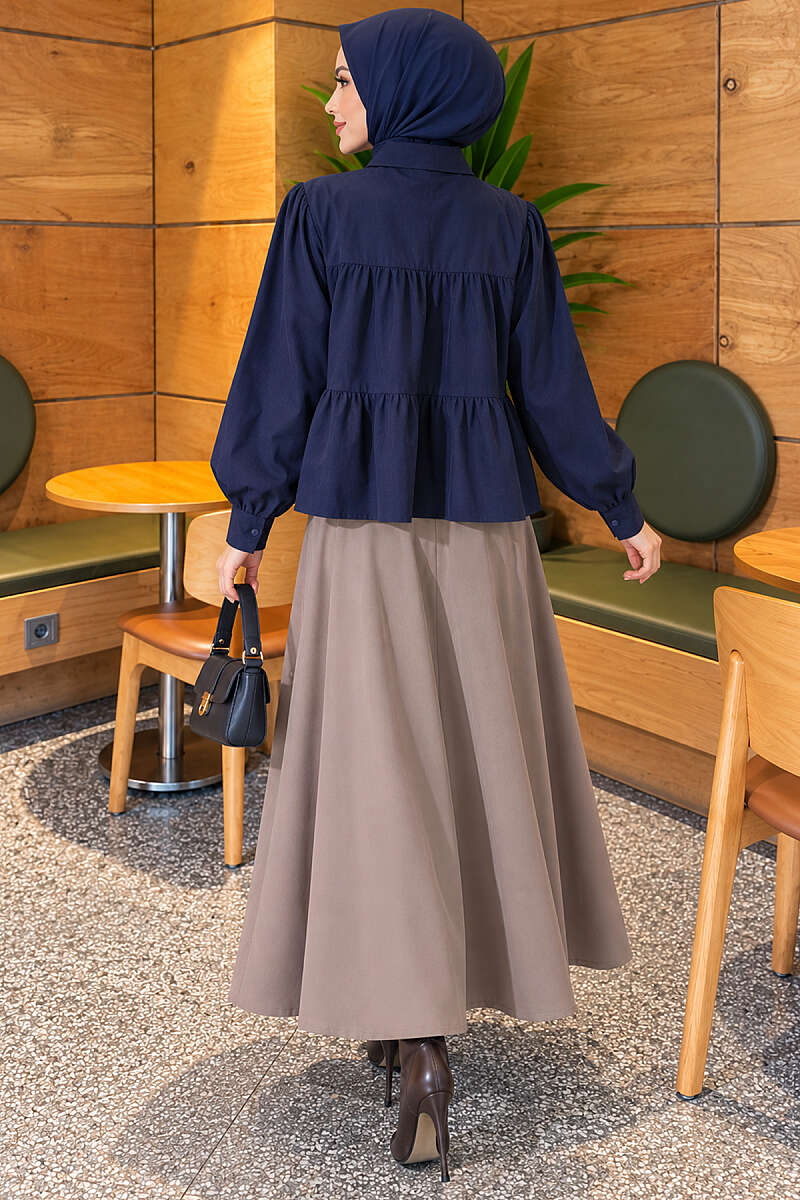 Tiered Gathered Shirt - Navy