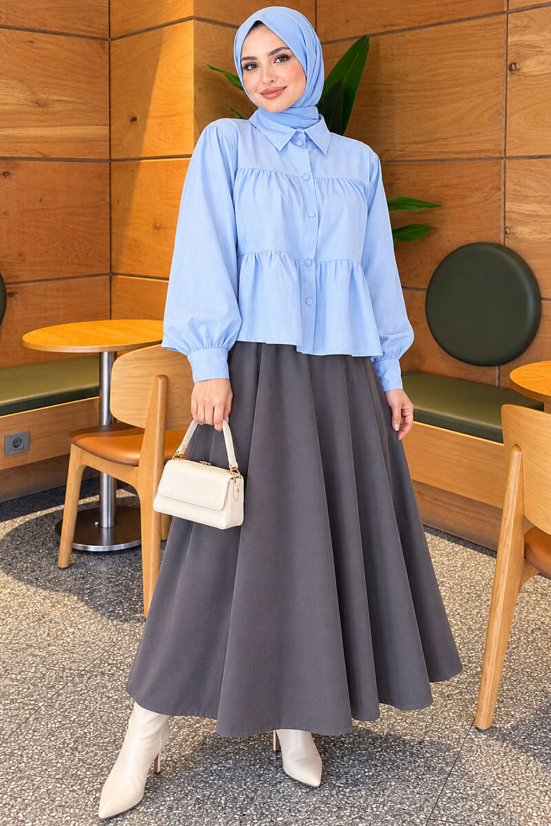Tiered Gathered Shirt - Blue