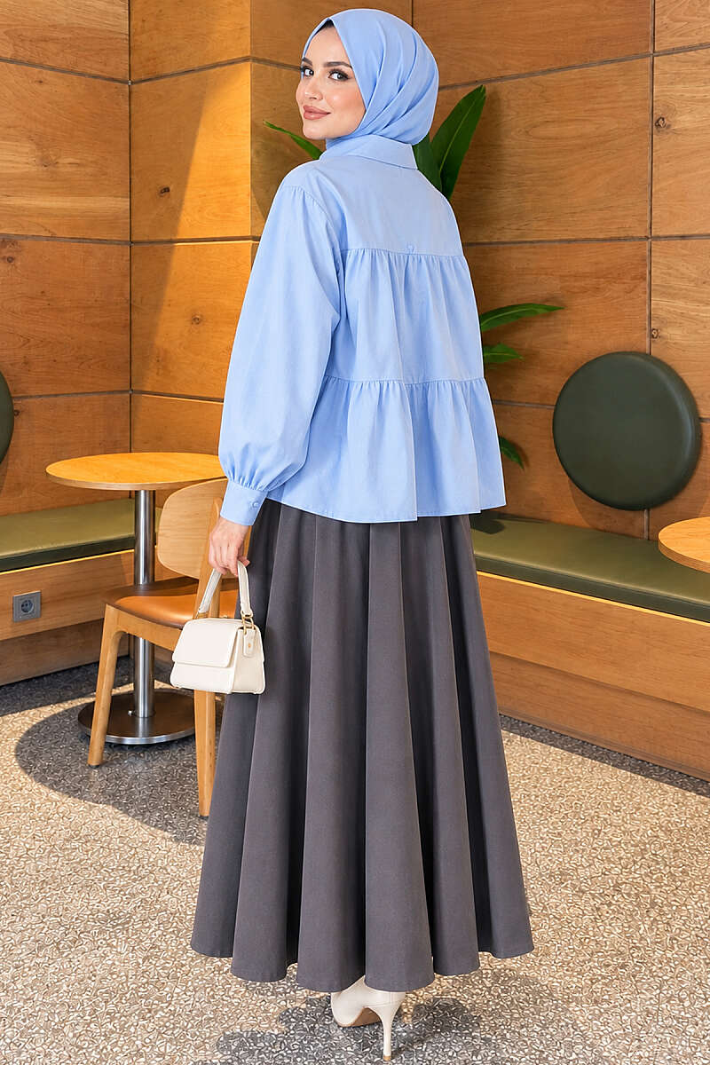 Tiered Gathered Shirt - Blue