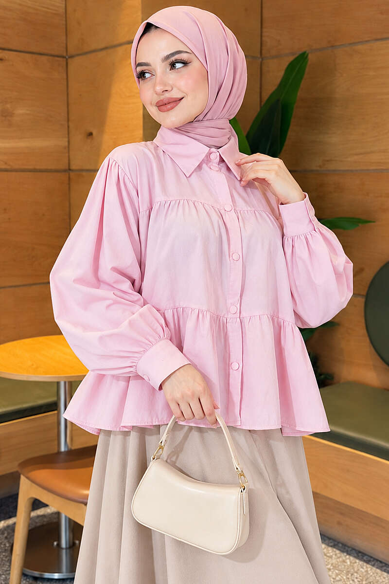 Tiered Gathered Shirt - Pink