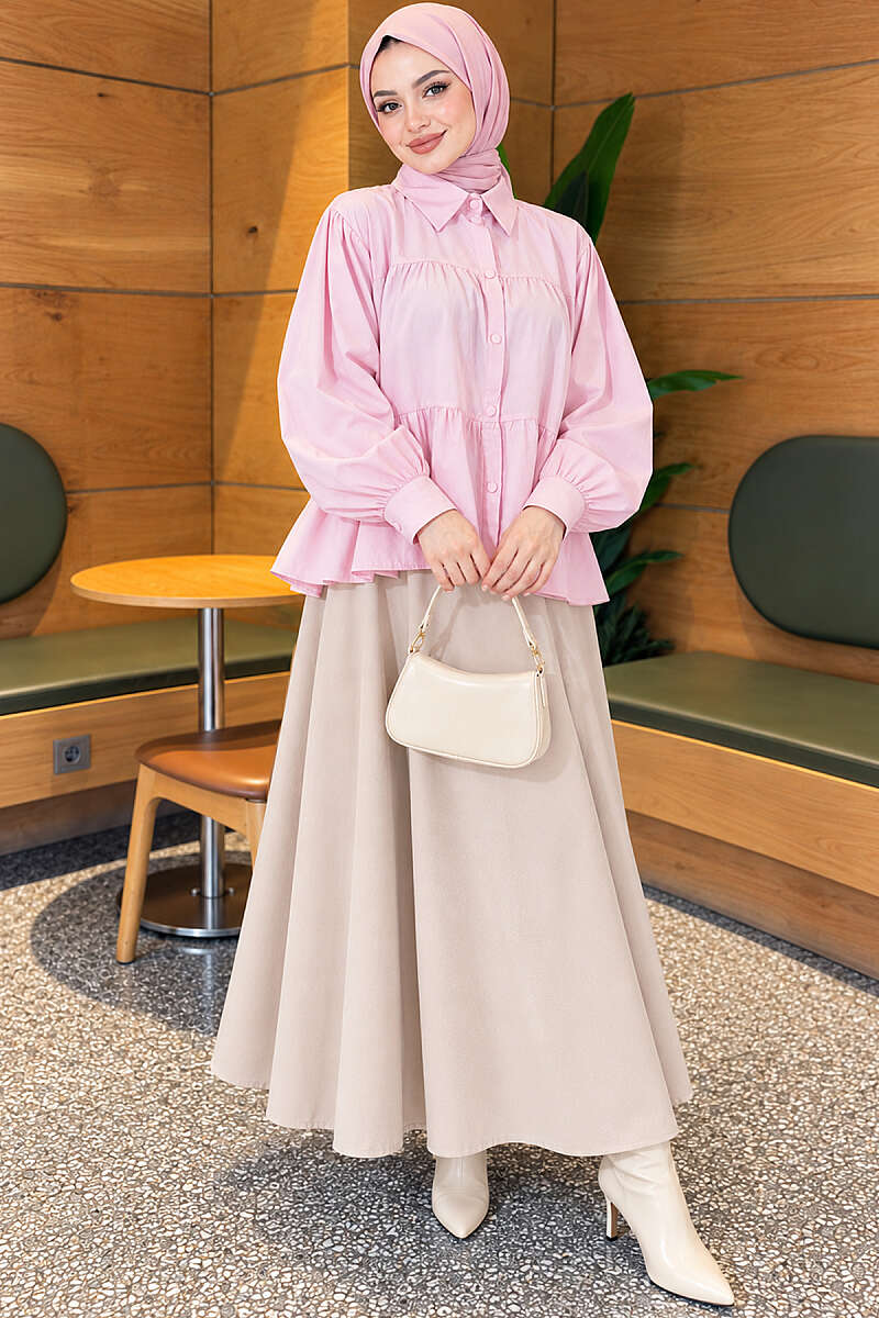 Tiered Gathered Shirt - Pink