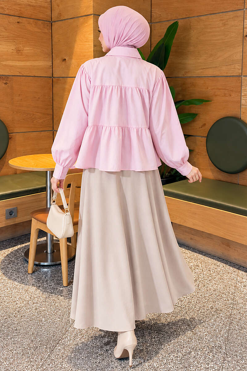 Tiered Gathered Shirt - Pink