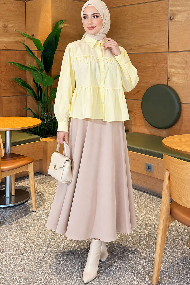 Tiered Gathered Shirt - Yellow