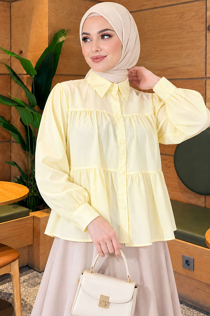 Tiered Gathered Shirt - Yellow
