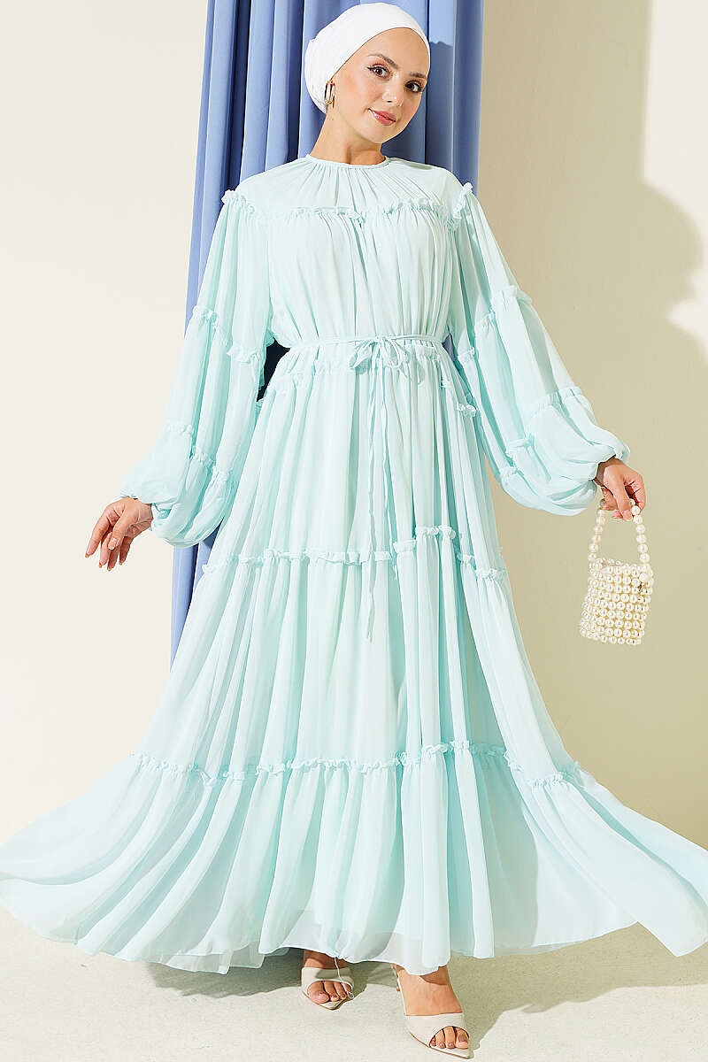 Tiered Ruffle Chiffon Dress - Mint