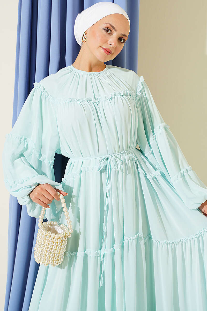 Tiered Ruffle Chiffon Dress - Mint