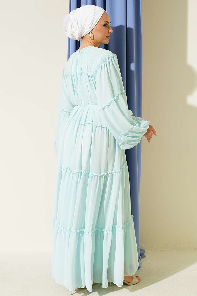 Tiered Ruffle Chiffon Dress - Mint