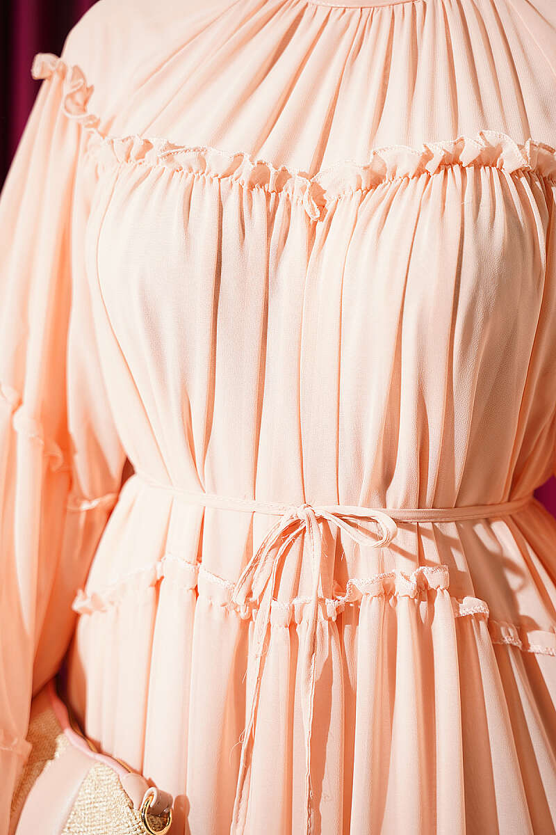 Tiered Ruffle Chiffon Dress - Salmon