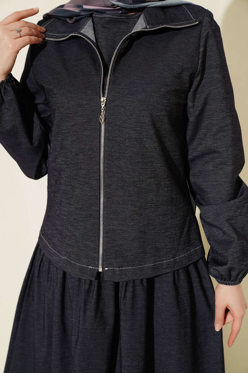 Tiered Denim Pinafore Set with Jacket - Navy