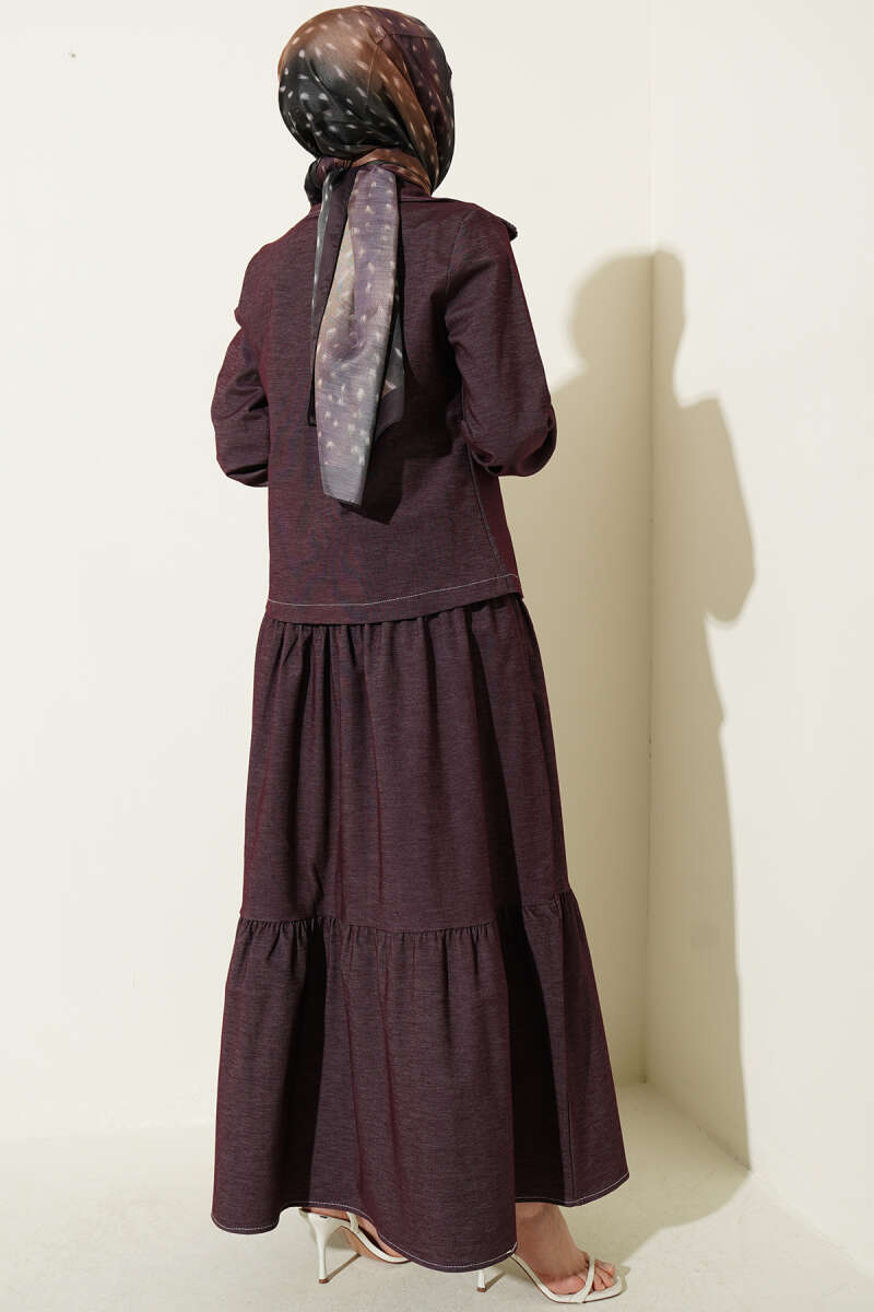 Tiered Denim Pinafore Set with Jacket - Plum