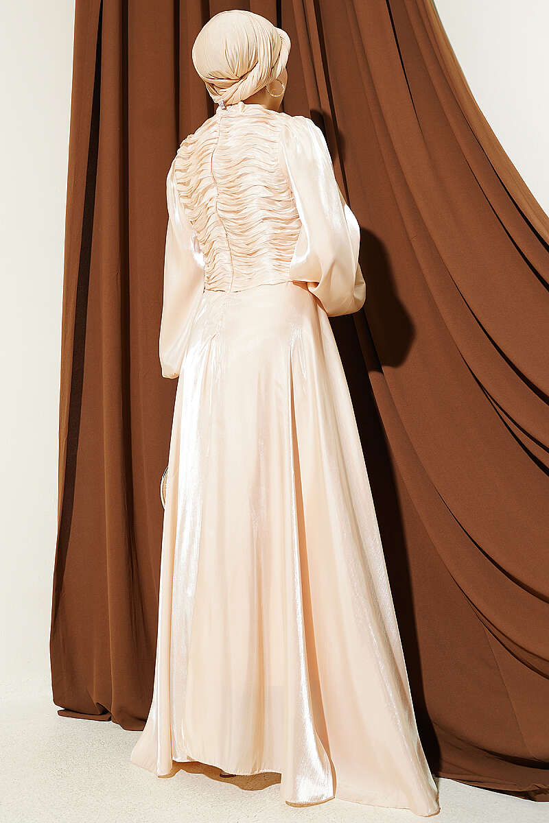Tiered Corset-Look Evening Dress - Beige