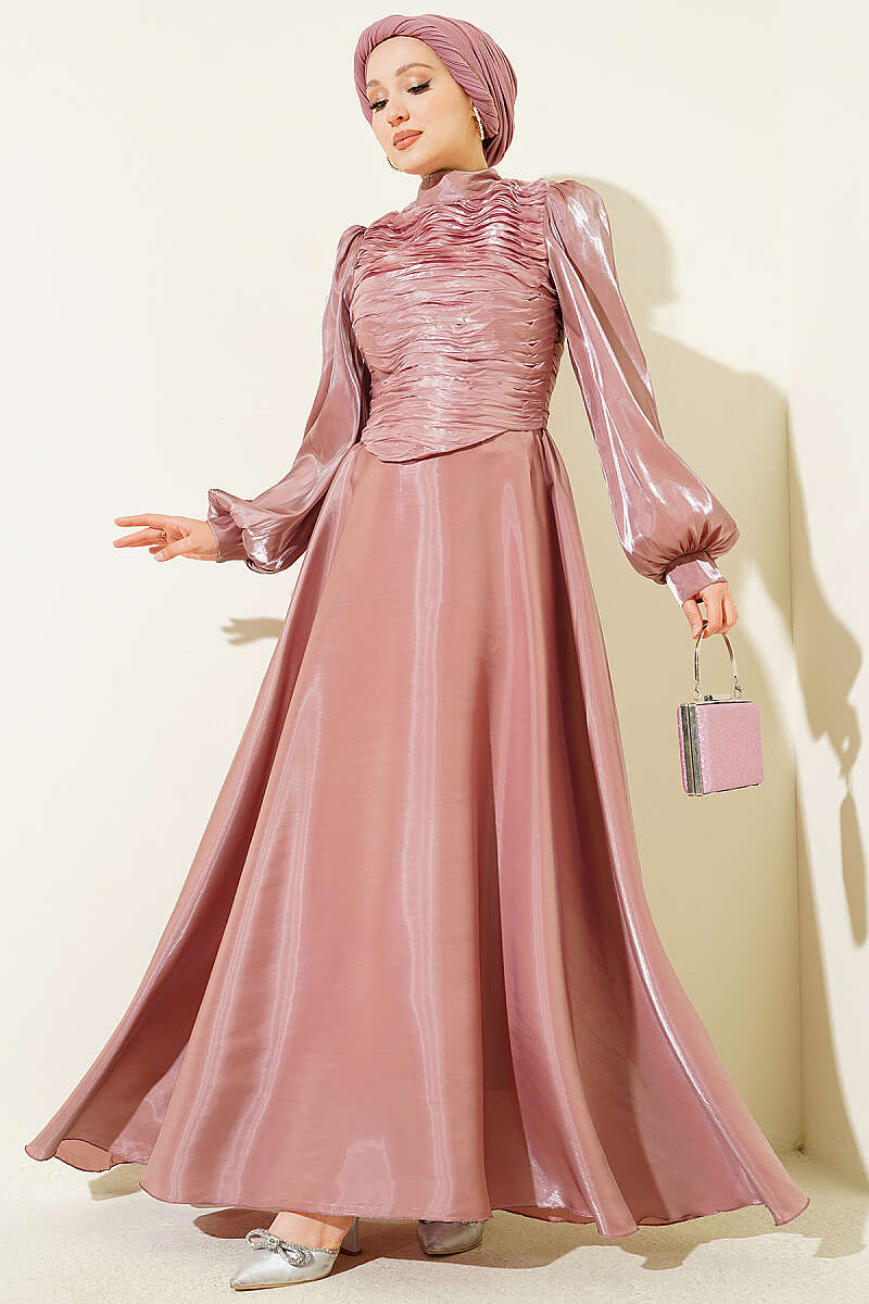 Tiered Corset-Look Evening Dress - Dusty Rose