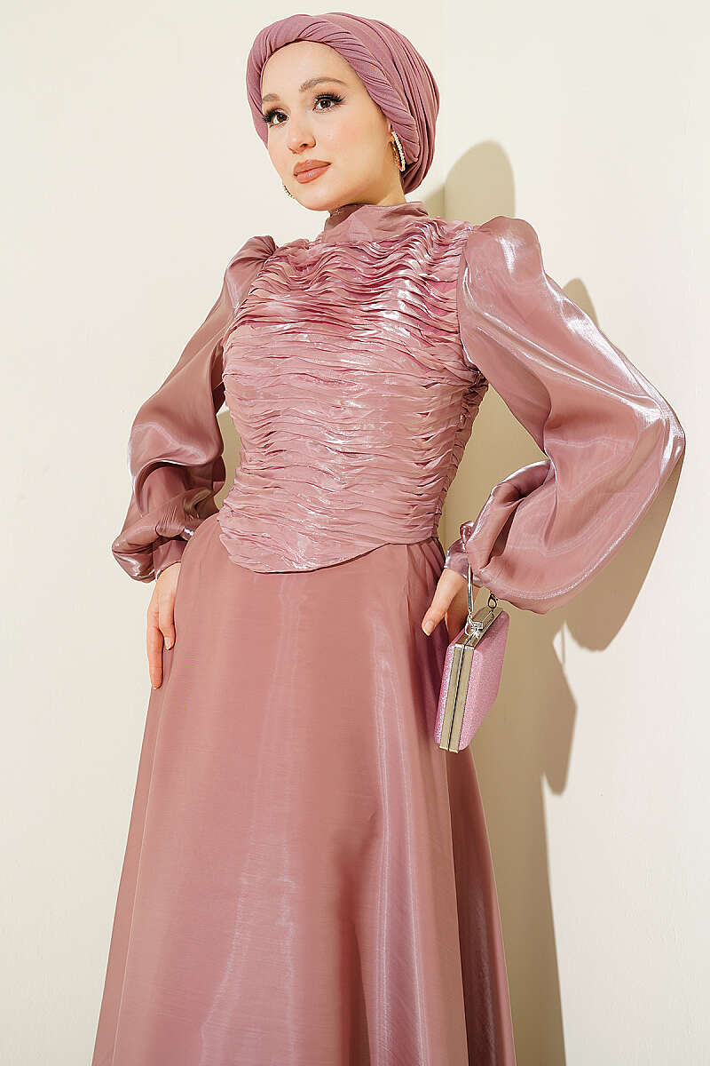 Tiered Corset-Look Evening Dress - Dusty Rose