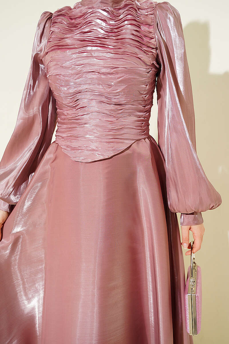 Tiered Corset-Look Evening Dress - Dusty Rose