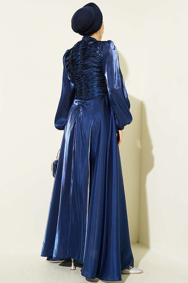 Tiered Corset-Look Evening Dress - Navy