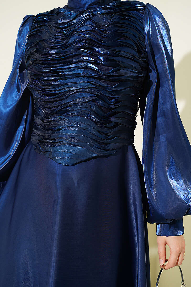 Tiered Corset-Look Evening Dress - Navy