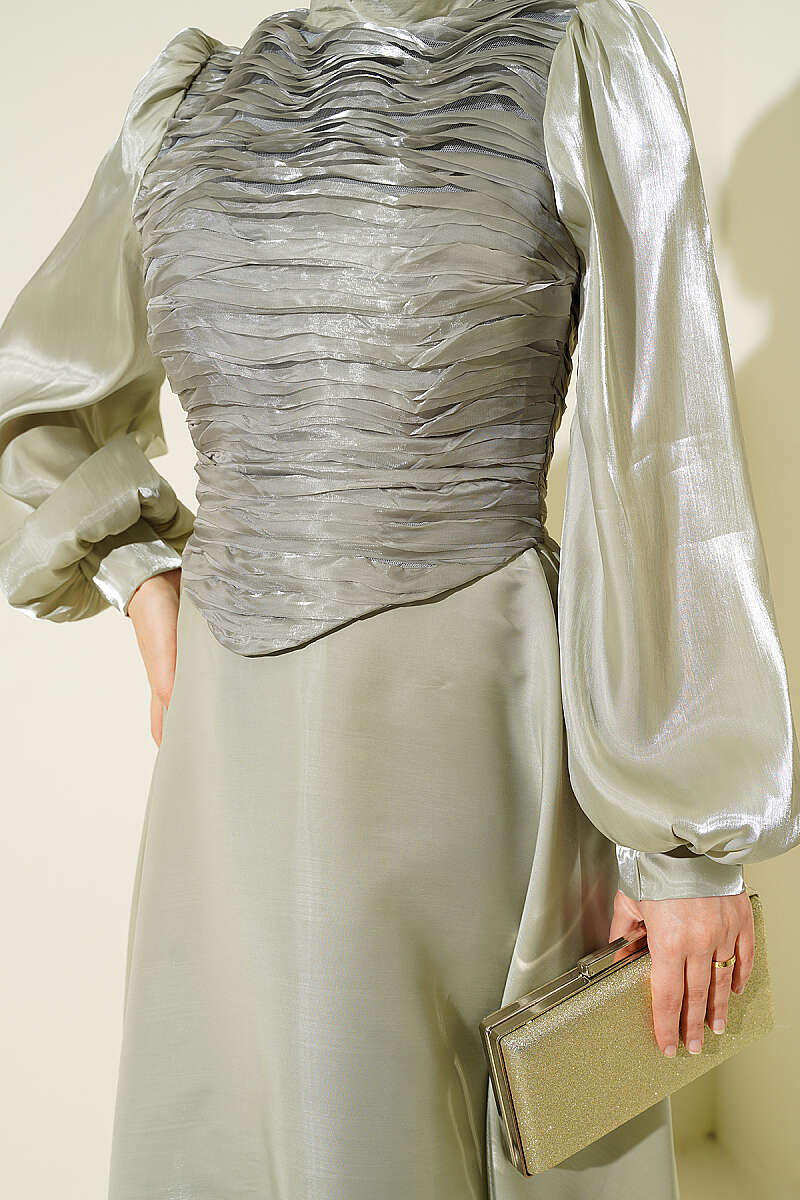 Tiered Corset-Look Evening Dress - Mint