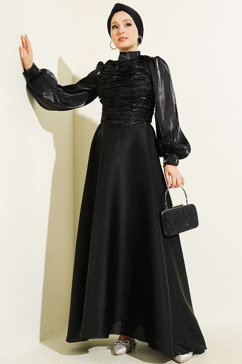Tiered Corset-Look Evening Dress - Black