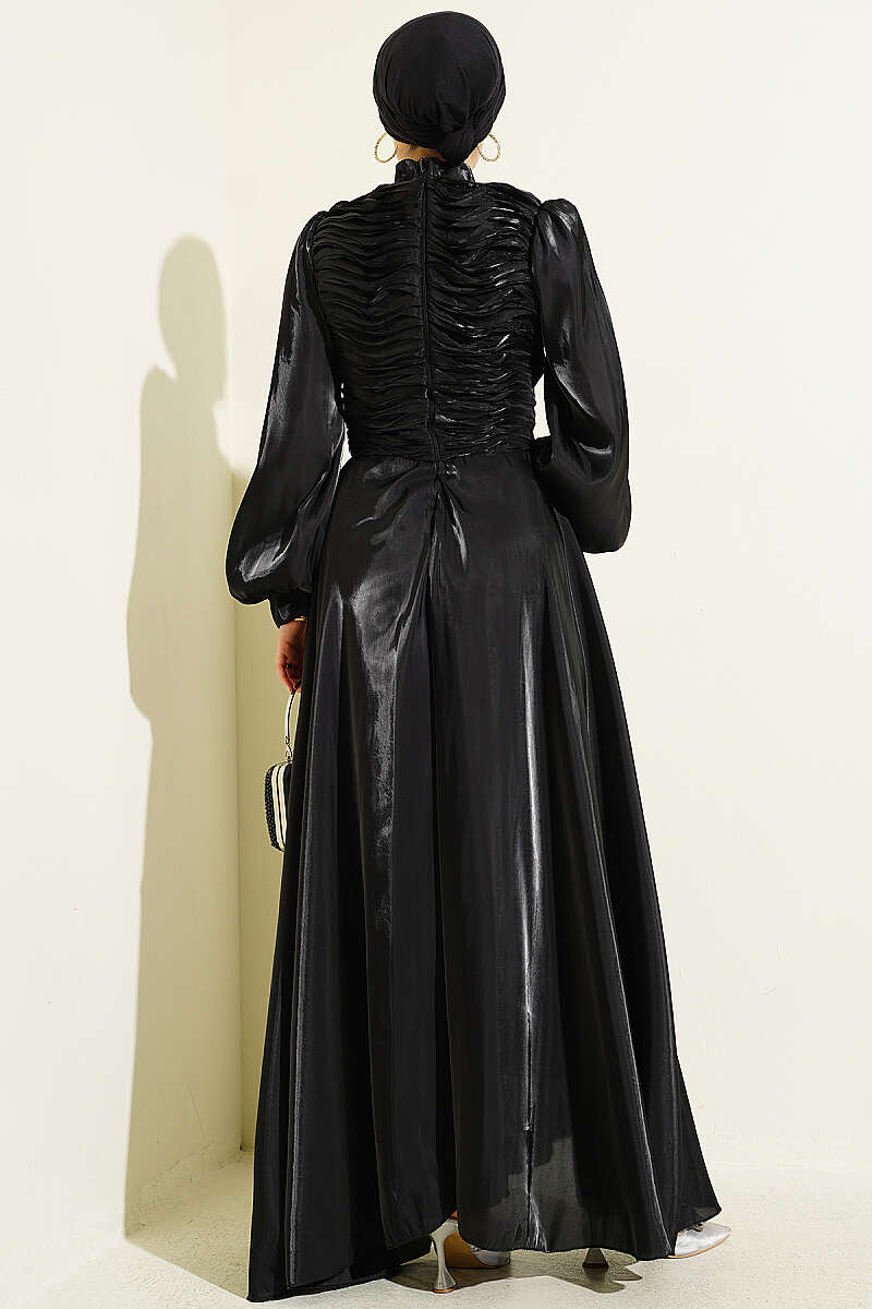 Tiered Corset-Look Evening Dress - Black