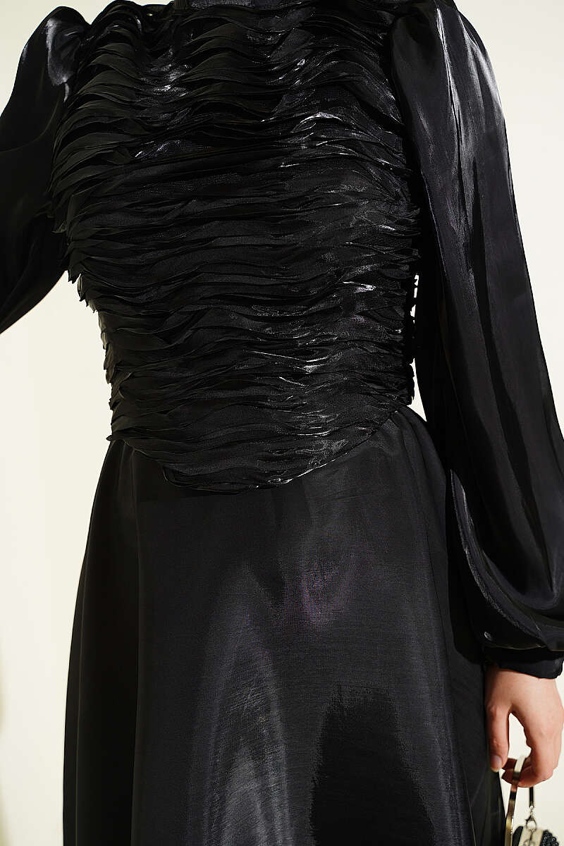 Tiered Corset-Look Evening Dress - Black