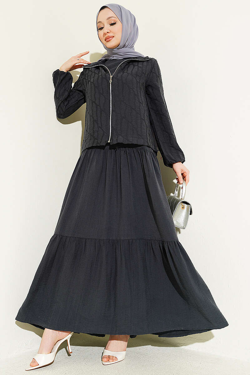 Tiered Tencel Pinafore Set - Smoke Grey